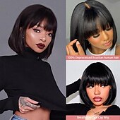 cheap Human Hair Capless Wigs-Human Hair Wig 8-30 inch  Straight Bang Wig Human Hair For Black Women  None Lace Front Wigs Machine Made Straight Wig Human Hair With Bang Natural Black