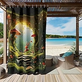 preiswerte Wasserdichte Vorhänge-Wasserdichter Outdoor Vorhang Außenvorhang für Privatsphäre, Außenjalousien, verschiebbare Terrassenvorhangvorhänge, Pergolavorhänge mit Ösen, Pilzwald für Pavillon, Balkon, Veranda, Party