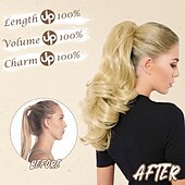 お買い得  ポニーテール-ショート巾着ポニーテールエクステンション、16インチの波状ポニーテールヘアエクステンション、ポニーテールヘアピースの合成クリップ、フェイクポニーテール、女性、女の子、デイリーハロウィン用。