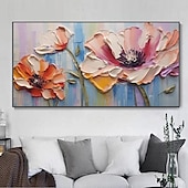 preiswerte Blumen-/Botanische Gemälde-Großes Pflaumenblüten-Ölgemälde, handgemalte rosa Blumen, Leinwand-Wandkunst, dicke Textur, Palettenmesser-Gemälde, Nachttisch-Kunst, Jubiläumsgeschenk, Heimdekoration