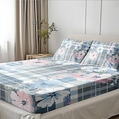 abordables Sábanas y funda de almohada-Juego de sábanas ajustables con patrón de primavera a rayas florales 100% algodón, sábanas sedosas y transpirables ultra suaves, sábanas con bolsillos profundos, tamaño queen king de 3 piezas