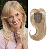 baratos Franjas-Toppers de cabelo de 14 polegadas para mulheres, toppers de cabelo em camadas longas, toppers de cabelo sintético, pedaços de cabelo para mulheres com cabelo ralo, perucas de fibra marrom clara,