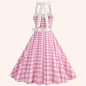 tanie Sukienki-Retro / vintage Lata 50. Południe Sukienka Sukienka o kroju A Sukienka huśtawka Kantar Kratka W kratkę Bawełniany materiał w kratkę Damskie Randka Wieczór panieński Dla dorosłych Sukienka Sukienki na