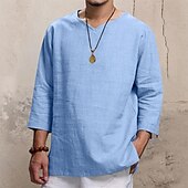 cheap Men&#039;s Casual Shirts-Men&#039;s Shirt Summer Shirt Casual Shirt Beach Shirt Black Navy Blue khaki Beige Light Blue Long Sleeve Plain V Neck Holiday Vacation Clothing Apparel Fashion Casual Comfortable