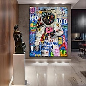cheap People Paintings-Banksy Style Astronaut oil painting Pop Art Graffiti art Oil Painting 100% HandMade street art Oil Painting Astronaut pop art Oil Painting