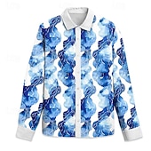 abordables Impression océan-Homme Vaporisateur Motif de paysage marin Chemise hawaïenne Chemise Aloha Chemises imprimées manche longue Chemise Col rabattu Hawaïen Station balnéaire Vacances Sortie Plage Bleu Roi Bleu de minuit