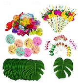 cheap HawaiianSummer Party-114PCS/184PCS Hawaiian Festival Party Turtle Back Leaf Hibiscus Flower Paper Straw Umbrella 24 Cake Sticks Combination Package