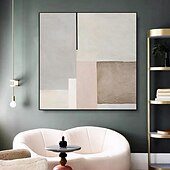 preiswerte Abstrakte Gemälde-Modernes, minimalistisches Kunst-Ölgemälde, handgemaltes Wandkunst-Leinwandgemälde, abstraktes, warmes Farbblock-Liniengemälde, Bild für Wohnzimmer, Heimdekoration