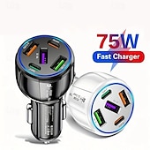 economico Caricabatterie per auto-Caricatore per auto a doppia linea 5 in 1, ricarica rapida da 75 W, un caricatore per telefono per auto 3 USB 2 PD.