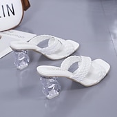 economico Slip-ons e mocassini da donna-sandali bianchi intrecciati da donna - punta aperta, tacco spesso trasparente, scarpe estive alla moda per abbigliamento casual e da festa