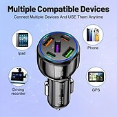 economico Caricabatterie per auto-Caricatore per auto a doppia linea 5 in 1, ricarica rapida da 75 W, un caricatore per telefono per auto 3 USB 2 PD.