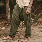 economico retrò-Per uomo Pantaloni di lino Pantaloni Pantaloni estivi Pantaloni da spiaggia Tasche A cordoncino Vita elastica Liscio Comfort Traspirante Giornaliero Per eventi Da mare Hawaiano Boho Marrone Scuro Nero