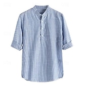 economico Camicie Popover da Uomo-Per uomo Camicia Camicia con colletto cinese Camicia con colletto alla coreana Camicia Estiva Camicia casual Camicia da Spiaggia Nero Blu Rosso Manica Lunga A righe Colletto alla coreana Vacanza Ferie