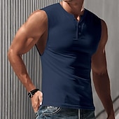 preiswerte Fitness Tank-Tops-Herren Tank Top Weste Unterhemd Ärmelloses Shirt Ärmellos Henley Frühling &amp; Sommer Einfach Mode Designer Basic Urlaub Straße Ausgehen Schwarz Weiß Marineblau Top T-Shirt für Herren