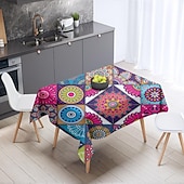 baratos Toalhas de Mesa-Mandala estilo boho toalha de mesa à prova d&#039;água retangular colorido padrão geométrico toalha de mesa indiana étnica decoração de festa de feriado boêmia toalha de mesa redonda mesa de decoração de