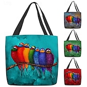 cheap Handbag &amp; Totes-Colorful Birds Print Tote Bag – Artistic Eco-Friendly Reusable Shoulder Bag for Women, Casual Everyday Handbag