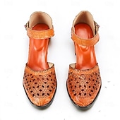 cheap 1950s-Women&#039;s Purple Vintage Cowhide Heels with Handcrafted Embossed Floral Patterns and Ankle Strap for Formal Occasions