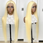 cheap Human Hair Lace Front Wigs-Glueless Blonde Lace Closure 613 Wig HD Lace Front Straight Human Hair Wigs Pre Plucked Bleached Knots Honey Blonde Wig For Women