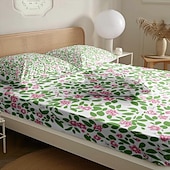 cheap Sheets &amp; Pillowcase-Floral Spring Fitted Sheet Set Ultra Soft Breathable 100% Cotton Silky Bed Sheets Deep Pocket Bedding Sheets 3 Piece Queen King Size