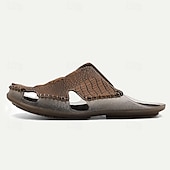billiga Avslappnade sandaler-Herr Sandaler Inneskor Platta sandaler Läder Andningsfunktion Bekväm Halksäker Snörning Vin Svart Brun