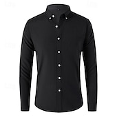 preiswerte Button-Down-Hemden für Herren-Herren Hemd Sommerhemd Knopfhemd Lässiges Hemd Schwarz Weiß Marineblau Blau Grau Langarm Glatt Umlegekragen Festtage Urlaub Button-Down Bekleidung Modisch Brautkleider schlicht Komfortabel