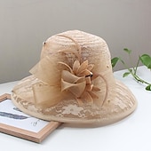 cheap Fascinators-Fascinators Hats Headwear Organza Bucket Hat Straw Hat Sun Hat Wedding Casual Holiday Tea Party Beach Elegant Vintage With Feather Bows Headpiece Headwear
