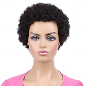 economico Parrucche di capelli veri senza cuffia-capelli umani ricci afro crespi parrucche corte per le donne parrucca piena e soffice fatta a macchina capelli umani taglio pixie parrucca sostitutiva dei capelli senza colla dall&#039;aspetto naturale
