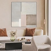 preiswerte Abstrakte Gemälde-Modernes, minimalistisches Kunst-Ölgemälde, handgemaltes Wandkunst-Leinwandgemälde, abstraktes, warmes Farbblock-Liniengemälde, Bild für Wohnzimmer, Heimdekoration