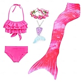 cheap Mermaid Swimsuit-Kids Girls&#039; Five Piece Mermaid Swimwear Swimwear Bikini Swimming Rainbow Cute Sexy Print Bathing Suits 3-10 Years Summer Light Blue Rose Gold
