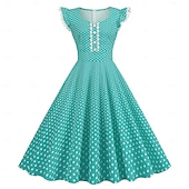 levne Šaty-Retro 50. léta Rockabilly Šaty Houpací šaty Flare šaty Puntíkované Dámské předvečer Všech svatých Plesová maškaráda Na den loučení se svobodou nevěsty Dospělí Šaty Šaty pro návrat domů