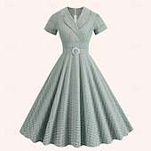 olcso Ruhák-Retró 1950-es Rockabilly Déli Ruhák Swing ruha Flare ruha Kockás Tarkán szőtt pamutszövet Női Álarcos mulatság Álarcos mulatság Randi Lánybúcsú Felnőttek Ruha Hazatérő ruhák Tavaszi nyár