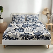 cheap Sheets &amp; Pillowcase-Leaves Spring Pattern Fitted Sheet Set 100% Cotton Ultra Soft Breathable Silky Bed Sheets Deep Pocket Bedding Sheets 3 Piece Queen King Size