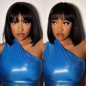 cheap Human Hair Capless Wigs-Human Hair Wig 8-30 inch  Straight Bang Wig Human Hair For Black Women  None Lace Front Wigs Machine Made Straight Wig Human Hair With Bang Natural Black
