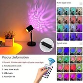 economico Lampada proiettore tramonto-lampada da notte a led con effetto increspatura dell&#039;acqua, atmosfera rgb con telecomando, proiezione arcobaleno al tramonto per soggiorno, camera da letto, comodino, doppia testa, lampada da tavolo moderna 1 pz