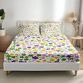 cheap Sheets &amp; Pillowcase-Floral Spring Fitted Sheet Set Ultra Soft Breathable 100% Cotton Silky Bed Sheets Deep Pocket Bedding Sheets 3 Piece Queen King Size