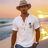 economico T-shirt e Canottiere Elite da Uomo-Per uomo Albero di Cocco Maglietta Maglia Henley 100% Cotone Manica Corta Grafico Camicia Bianco Blu Grigio Maglietta comoda Vacanza Streetwear Abbigliamento di stilista