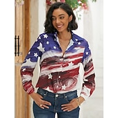 cheap Independence Day Top-Independence Day Patriotic Women's Shirt Red White And Blue USA National Flag Button Print Red White And Blue Long Sleeve Daily Weekend Streetwear Casual Shirt Collar Regular S