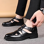 preiswerte Kleidungs-Sandalen-Herren-Fischersandalen aus braunem Leder mit Brogue-Details, atmungsaktive Sommerschuhe mit Aussparungen für Berufstätige mittleren Alters oder als lässige Strandbekleidung