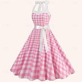 tanie Sukienki-Retro / vintage Lata 50. Południe Sukienka Sukienka o kroju A Sukienka huśtawka Kantar Kratka W kratkę Bawełniany materiał w kratkę Damskie Randka Wieczór panieński Dla dorosłych Sukienka Sukienki na