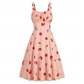 levne Šaty-Retro 50. léta Rockabilly Ke kolenům Šaty Houpací šaty Flare šaty Lodičkový Květinový Ovoce Jahody Maškarní kostým Dámské Čajový dýchánek Běžné / Denní loučení se svobodou nevěsty Dospělí Šaty Šaty