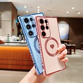 Недорогие Чехлы для Samsung-телефон Кейс для Назначение SSamsung Galaxy S24 S23 S22 S21 Ultra Plus S25 Ультра Кейс на заднюю панель Поддержка беспроводной зарядки Защита от удара С сердцем ТПУ Покрытие
