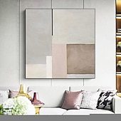 preiswerte Abstrakte Gemälde-Modernes, minimalistisches Kunst-Ölgemälde, handgemaltes Wandkunst-Leinwandgemälde, abstraktes, warmes Farbblock-Liniengemälde, Bild für Wohnzimmer, Heimdekoration