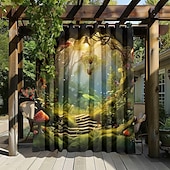 preiswerte Wasserdichte Vorhänge-Wasserdichter Outdoor Vorhang Außenvorhang für Privatsphäre, Außenjalousien, verschiebbare Terrassenvorhangvorhänge, Pergolavorhänge mit Ösen, Pilzwald für Pavillon, Balkon, Veranda, Party