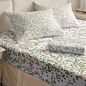 cheap Sheets &amp; Pillowcase-Floral Spring Fitted Sheet Set Ultra Soft Breathable 100% Cotton Silky Bed Sheets Deep Pocket Bedding Sheets 3 Piece Queen King Size