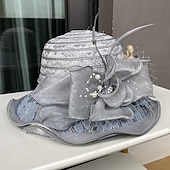 levne Fascinátory-Fascinátory Klobouky Doplňky do vlasů Polyester Kbelík Se širší krempou Slamák Ležérní Dovolená Elegantní Vinobraní S Peří Umělé perly Přílba Pokrývky Hlavy