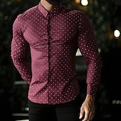 cheap Men&#039;s Button Up Shirts-Men&#039;s Shirt Summer Shirt Button Up Shirt Casual Shirt Beach Shirt Black Red &amp; White Long Sleeve Polka Dot Lapel Hawaiian Holiday Clothing Apparel Fashion Casual Comfortable