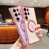 economico Cover Samsung-telefono Custodia Per Samsung Galaxy S24 S23 S22 S21 Ultra Plus S25 Ultra Per retro Supporta la ricarica wireless Resistente agli urti Con cuori TPU Placcatura