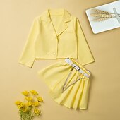 abordables Ensembles pour filles-Fille 3D Couleur unie Chemise &amp; Short manche longue Automne basique Décontractées Bébé 2-9 ans Col en V Extérieur Plein Air