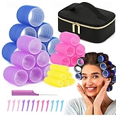 baratos Rolos para cabelo-Conjunto de rolos de cabelo com 38 peças, perfeito para cabelos longos, médios e curtos, com rolos de velcro autoaderentes de 4 tamanhos, ferramentas de modelagem sem calor, com grande bolsa de