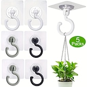 cheap Home Storage &amp; Hooks-5pcs Rotatable Plastic Ceiling Hooks for Hanging Plants, Lanterns, Wind Chimes - Adhesive Ceiling Hooks, Easy to Install, No Drill Needed - Contemporary Style Ceiling Mount Hooks for Decoration